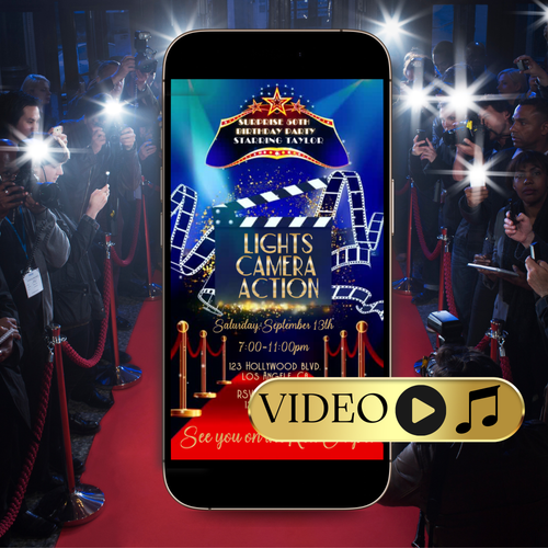 Hollywood Dinner Party Video Invitation | Movie Night Invite | Editable Online Party Invitation