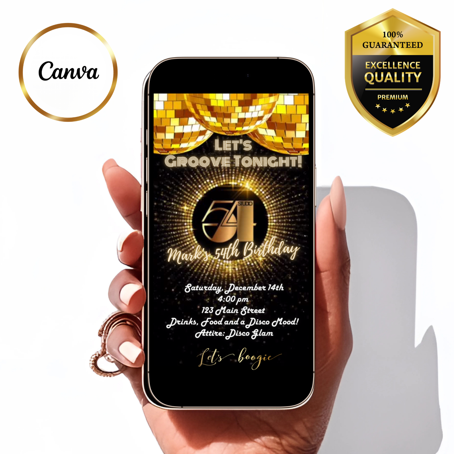 Studio 54 video invite editable disco party animated evite