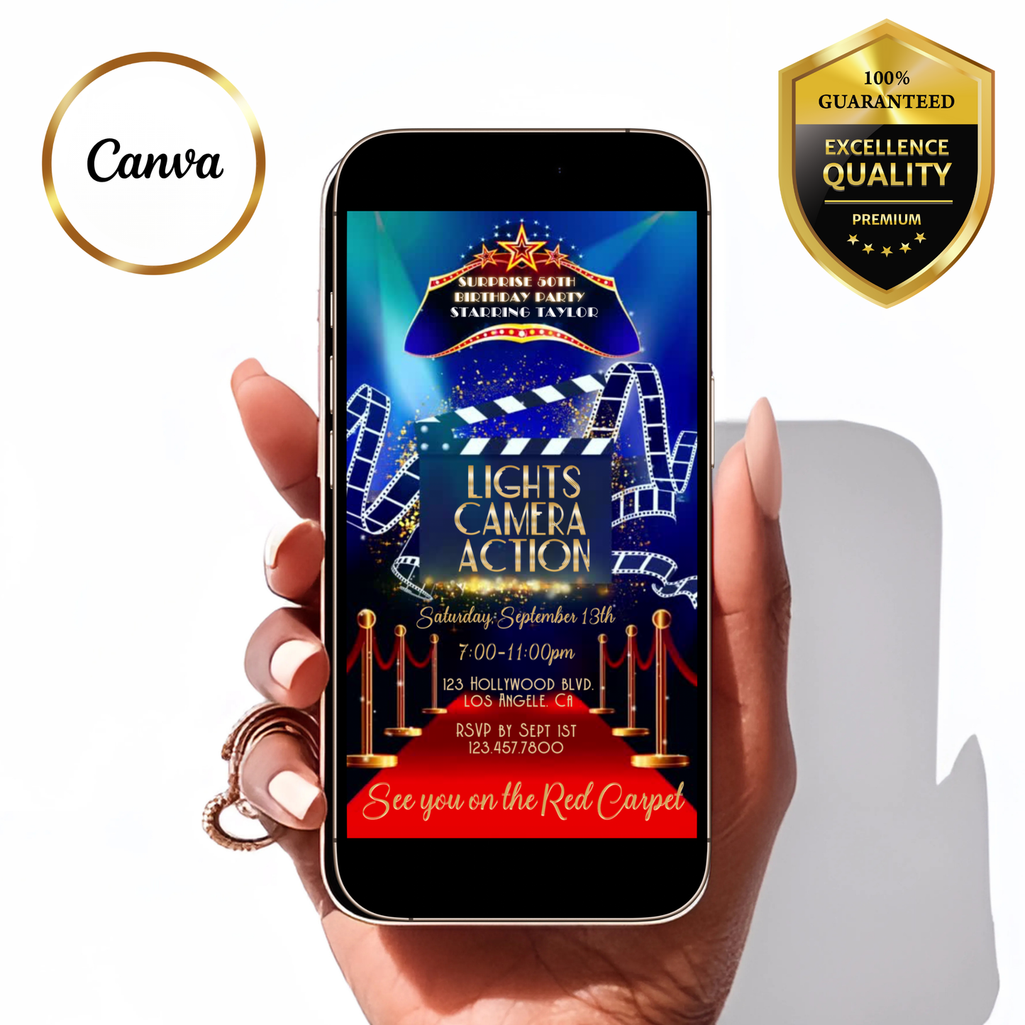 Hollywood Dinner Party Video Invitation | Movie Night Invite | Editable Online Party Invitation
