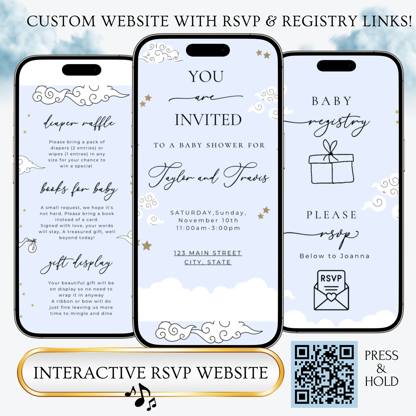 Over the Moon Baby Shower Invitation and Guest Website