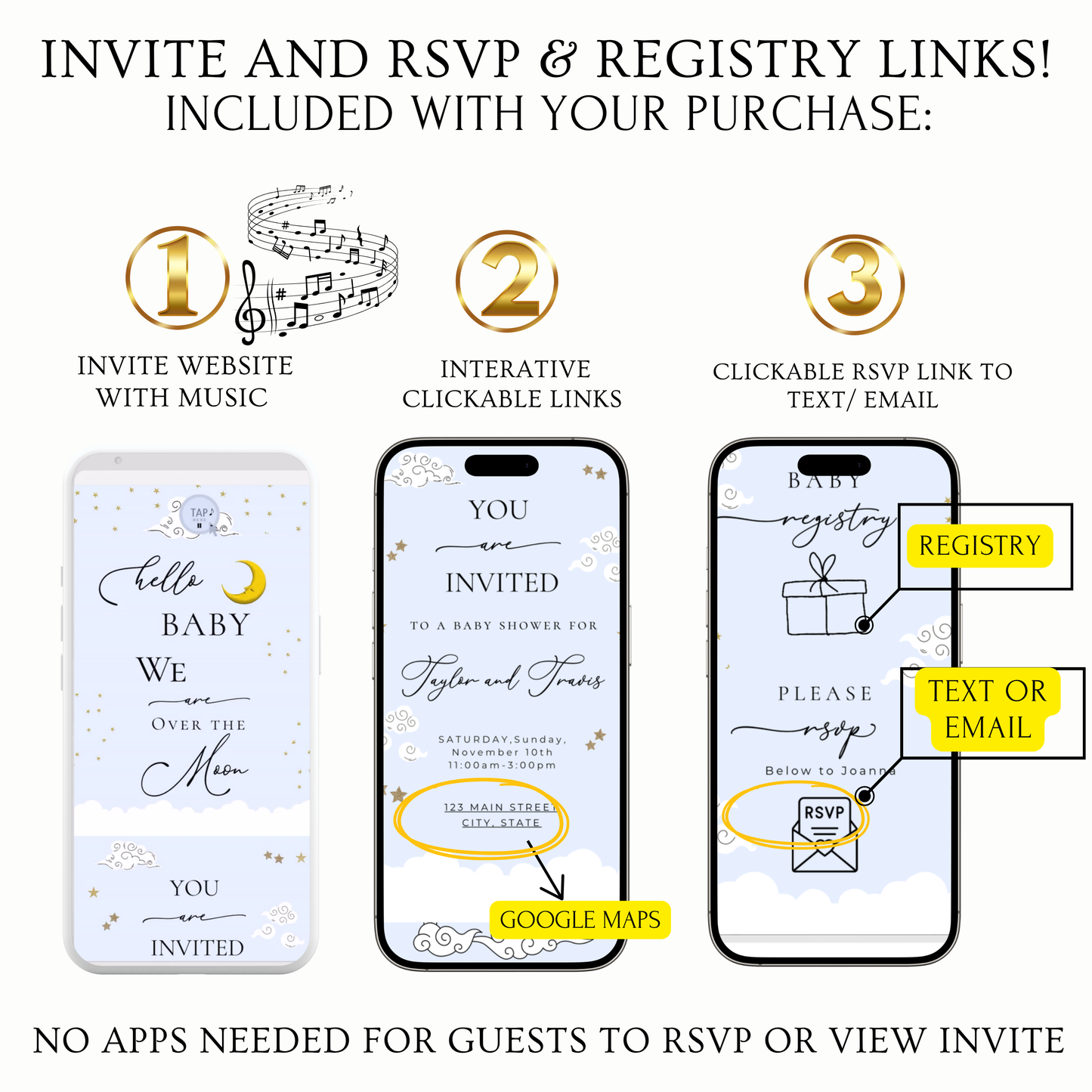 Over the Moon Baby Shower Invitation and Guest Website
