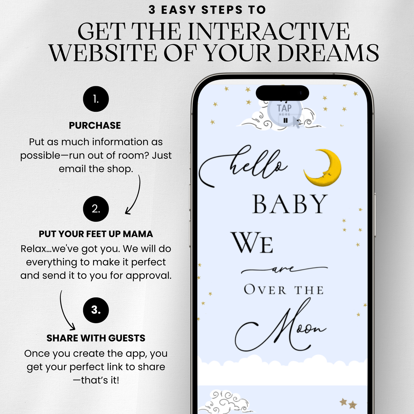 Over the Moon Baby Shower Invitation and Guest Website