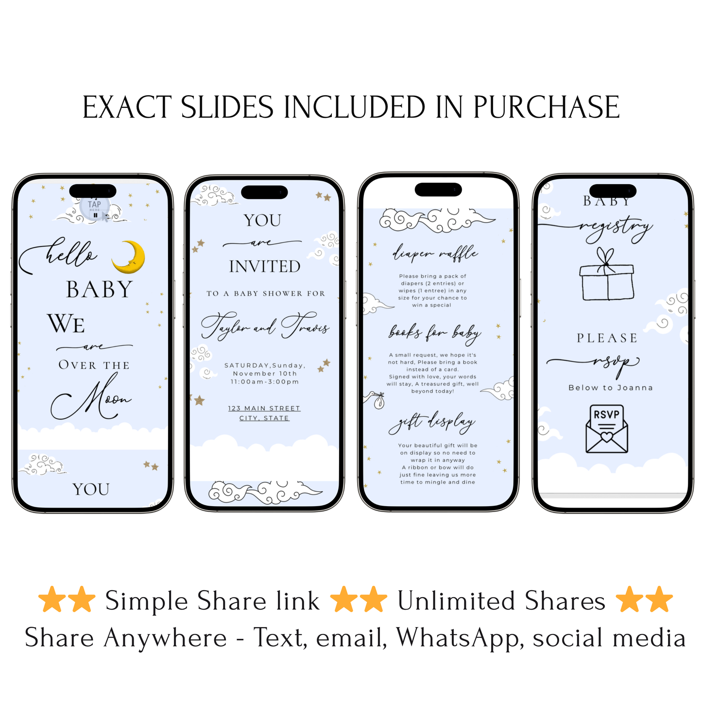 Over the Moon Baby Shower Invitation and Guest Website