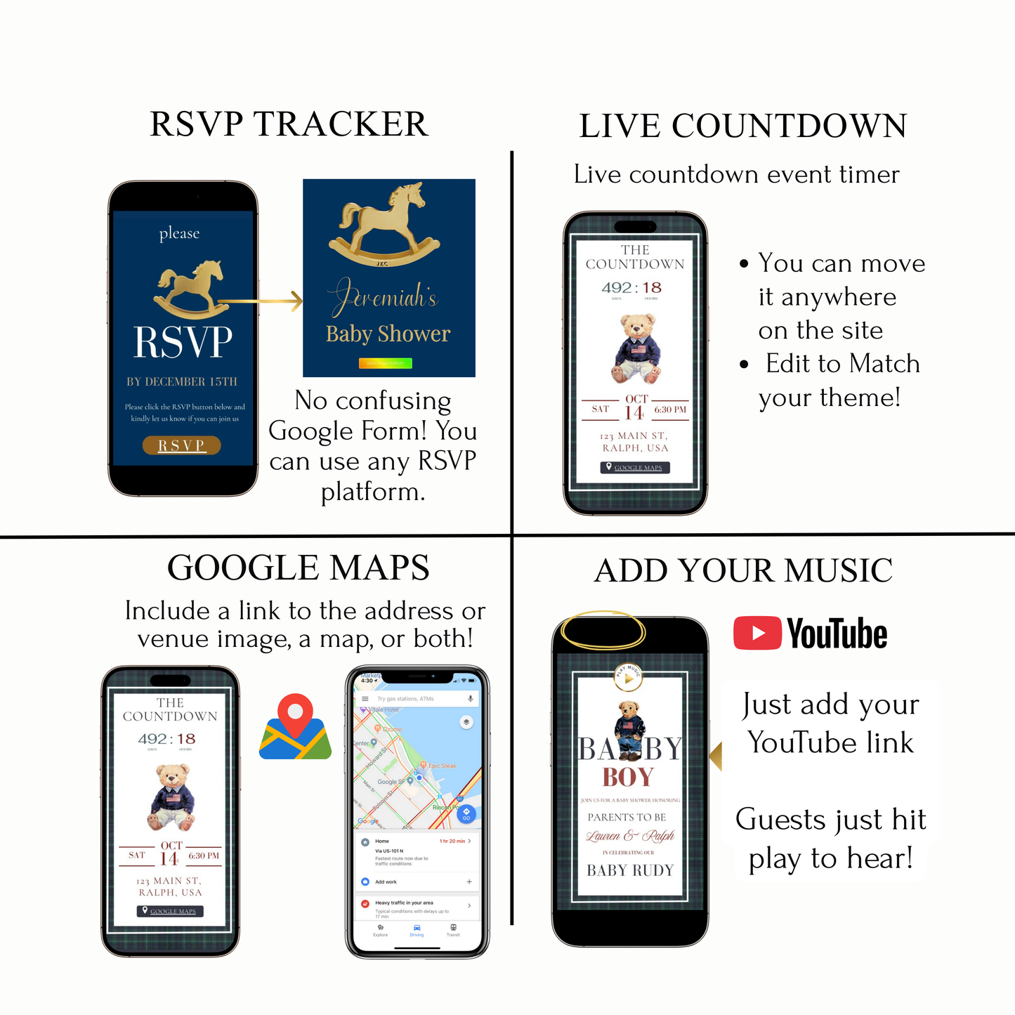 Baby Shower Invitation Website | Animated Classic Polo Baby Shower Invite with Rsvp tracking