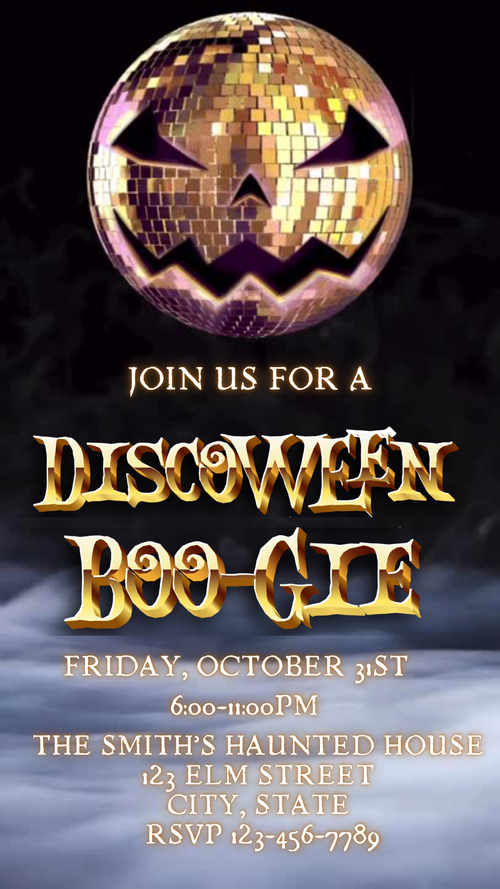 Editable Halloween video invitation with animated theme, customizable in Canva. Perfect for party invites.
