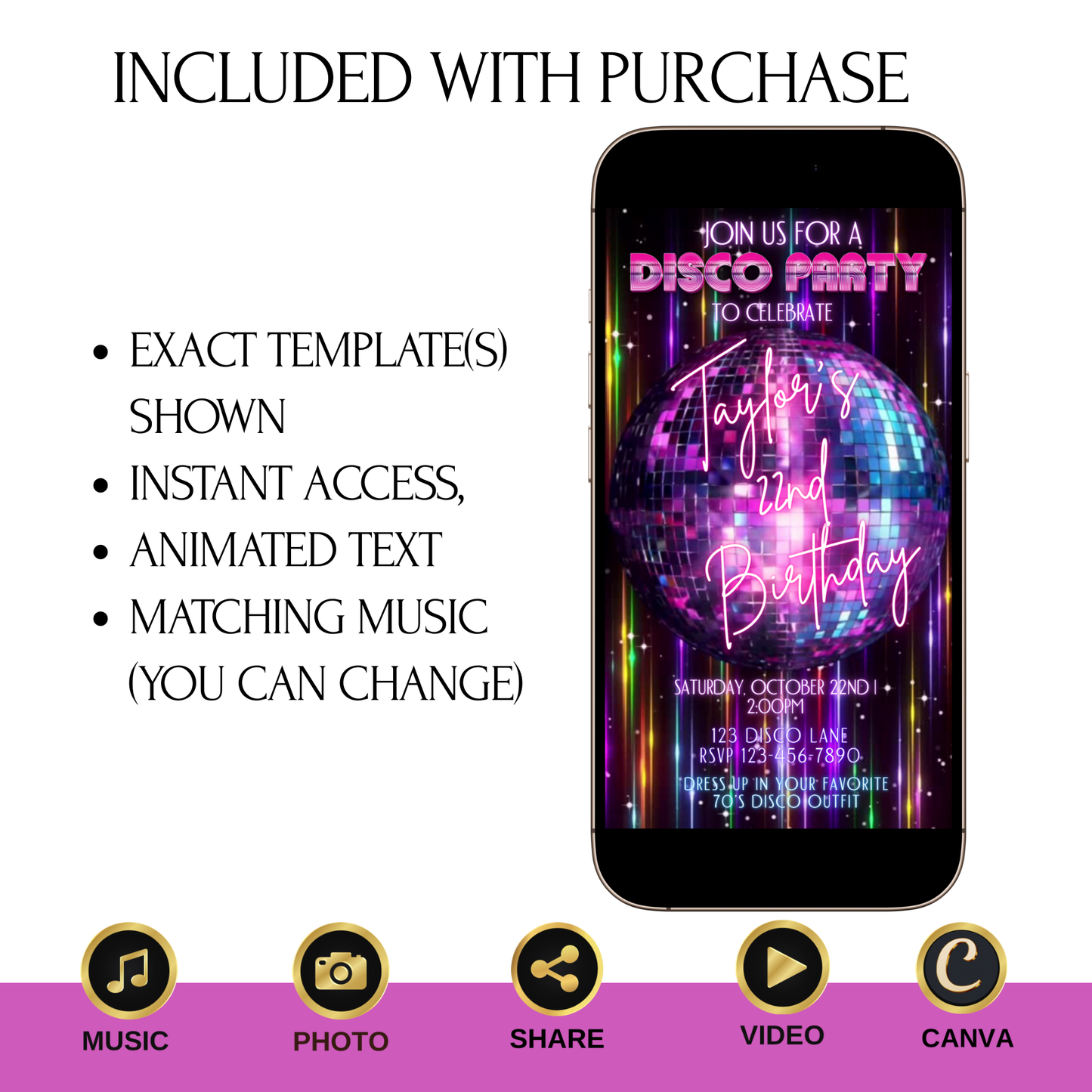 Disco Video Invitation | Retro Animated Disco Ball Mobile Evite