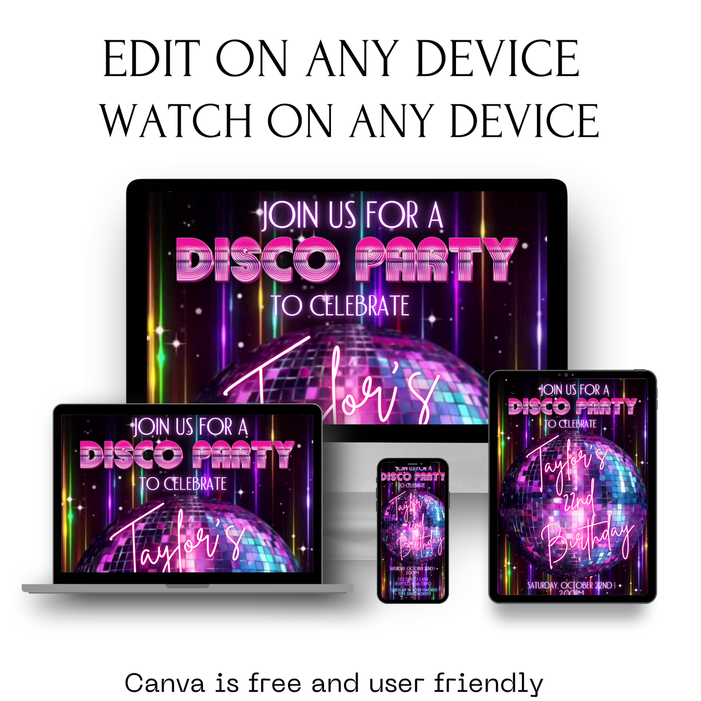 Disco Video Invitation | Retro Animated Disco Ball Mobile Evite