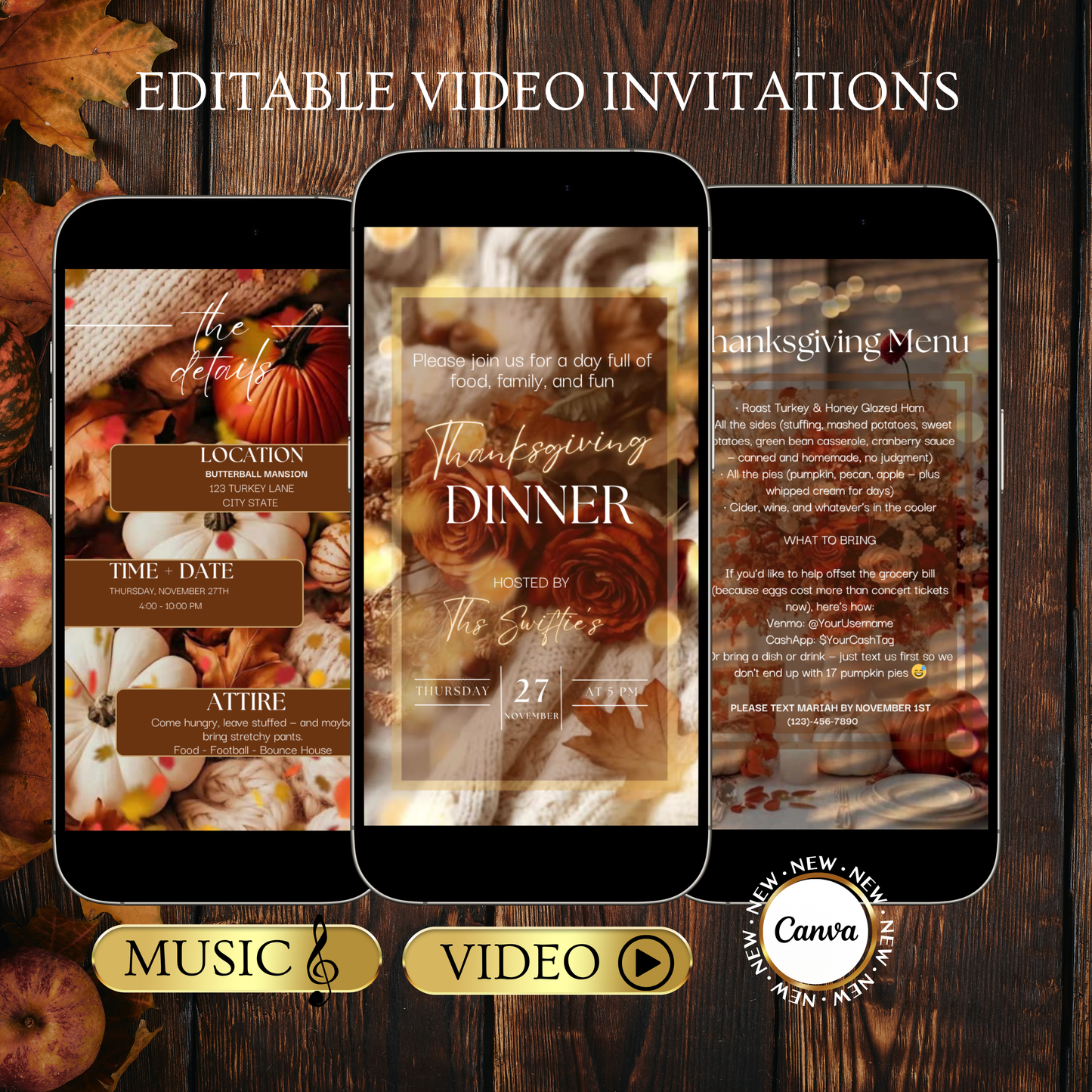 Thanksgiving Video Invitation, Animated Friendsgiving Digital Mobile Evite