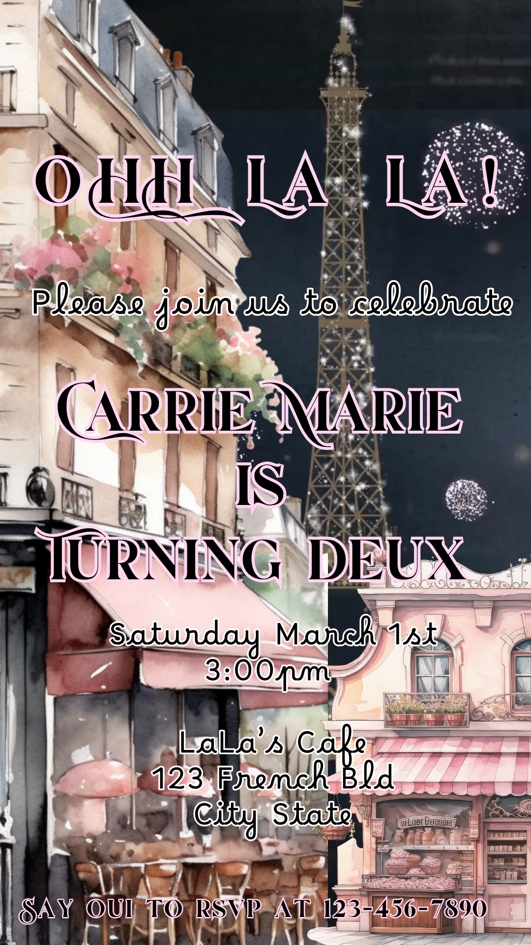 Paris Cafe Video Invitation – Parisian Eiffel Tower Birthday Party Evite with Music