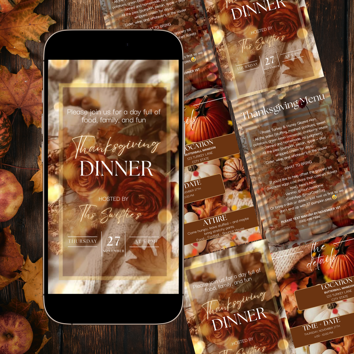 Thanksgiving Video Invitation, Animated Friendsgiving Digital Mobile Evite