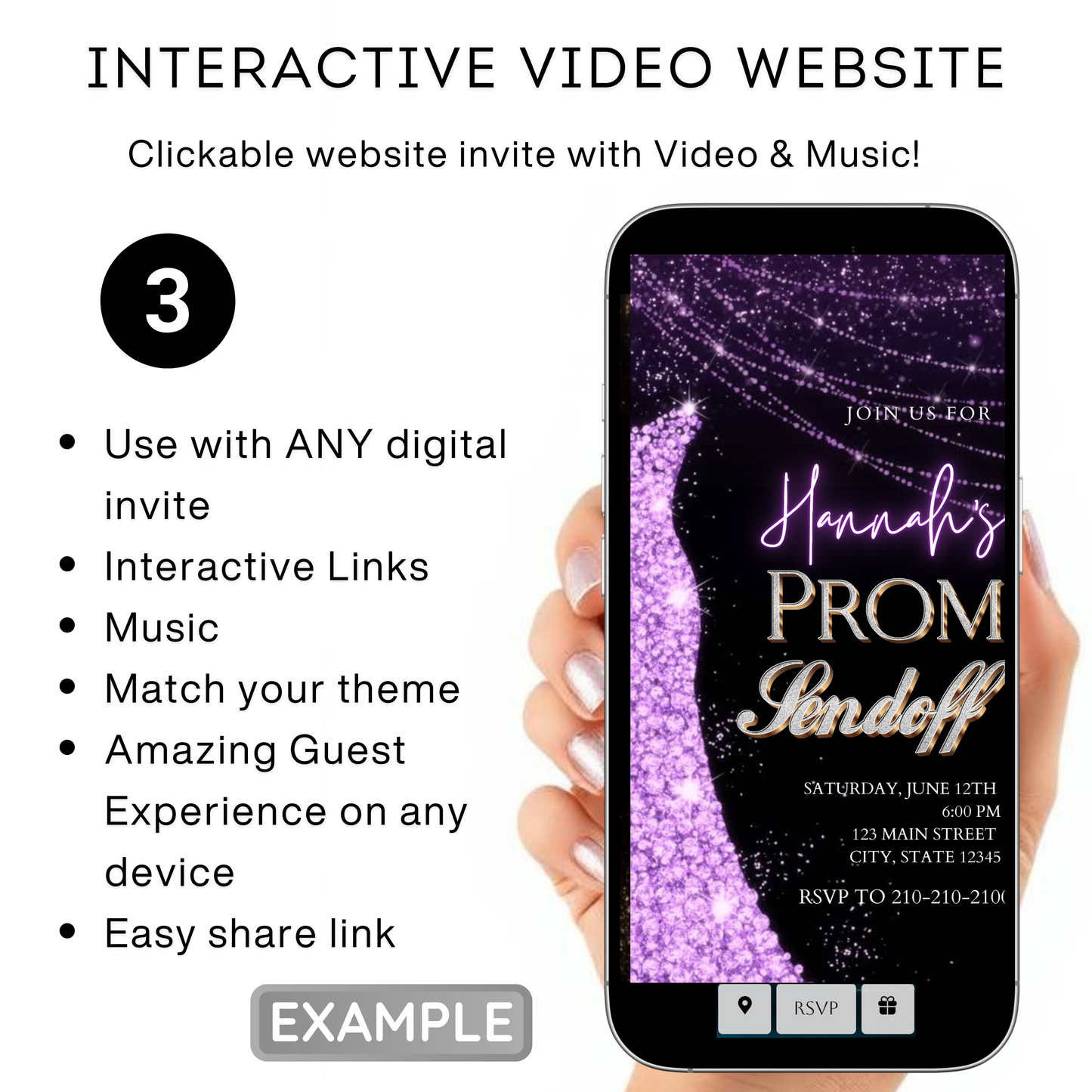 Purple Prom Send Off Video Invitation – Editable Canva Animated Invite