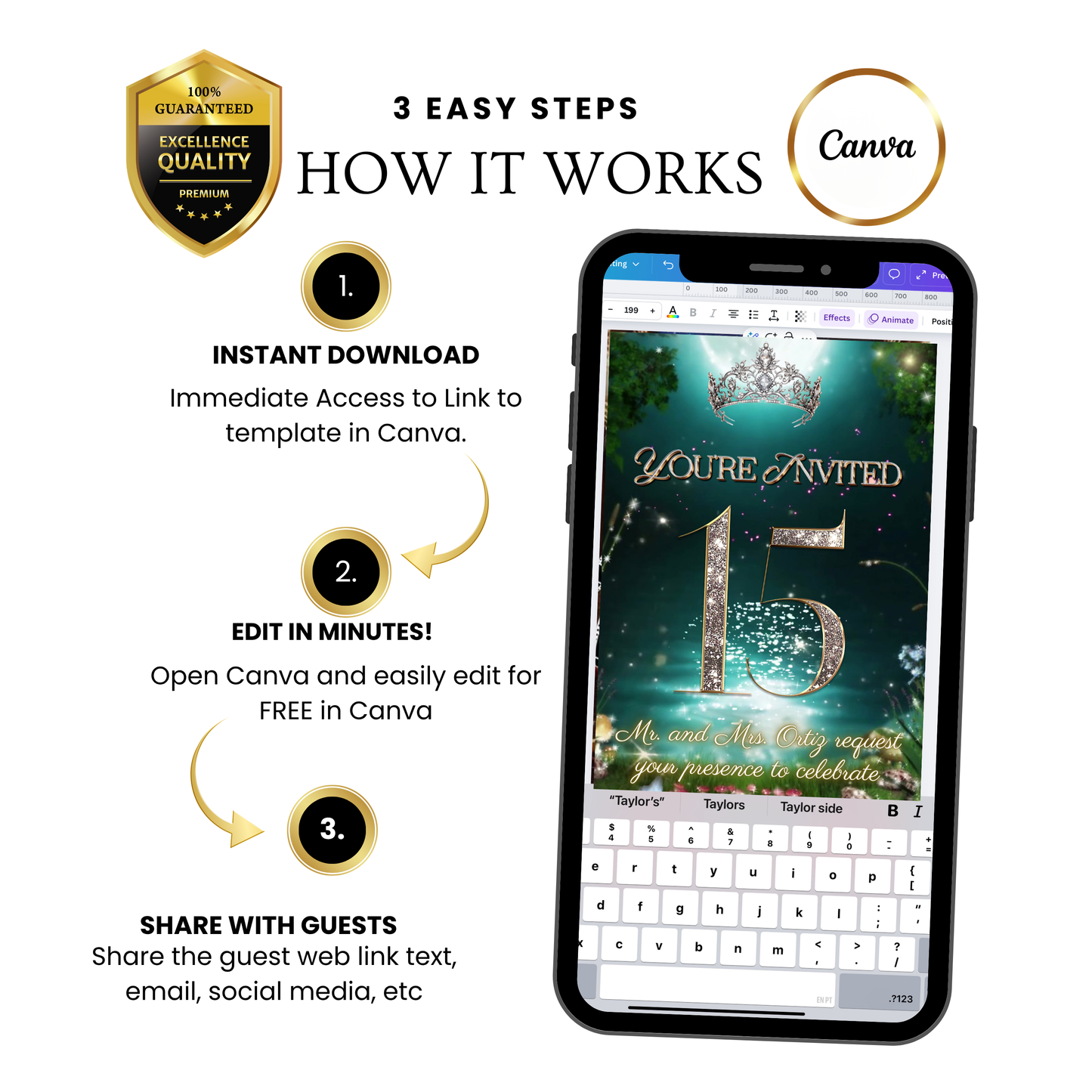 Enchanted Forest Quinceanera Video Invitation Princess and the frog Animated Invite Editable Canva Template Invite