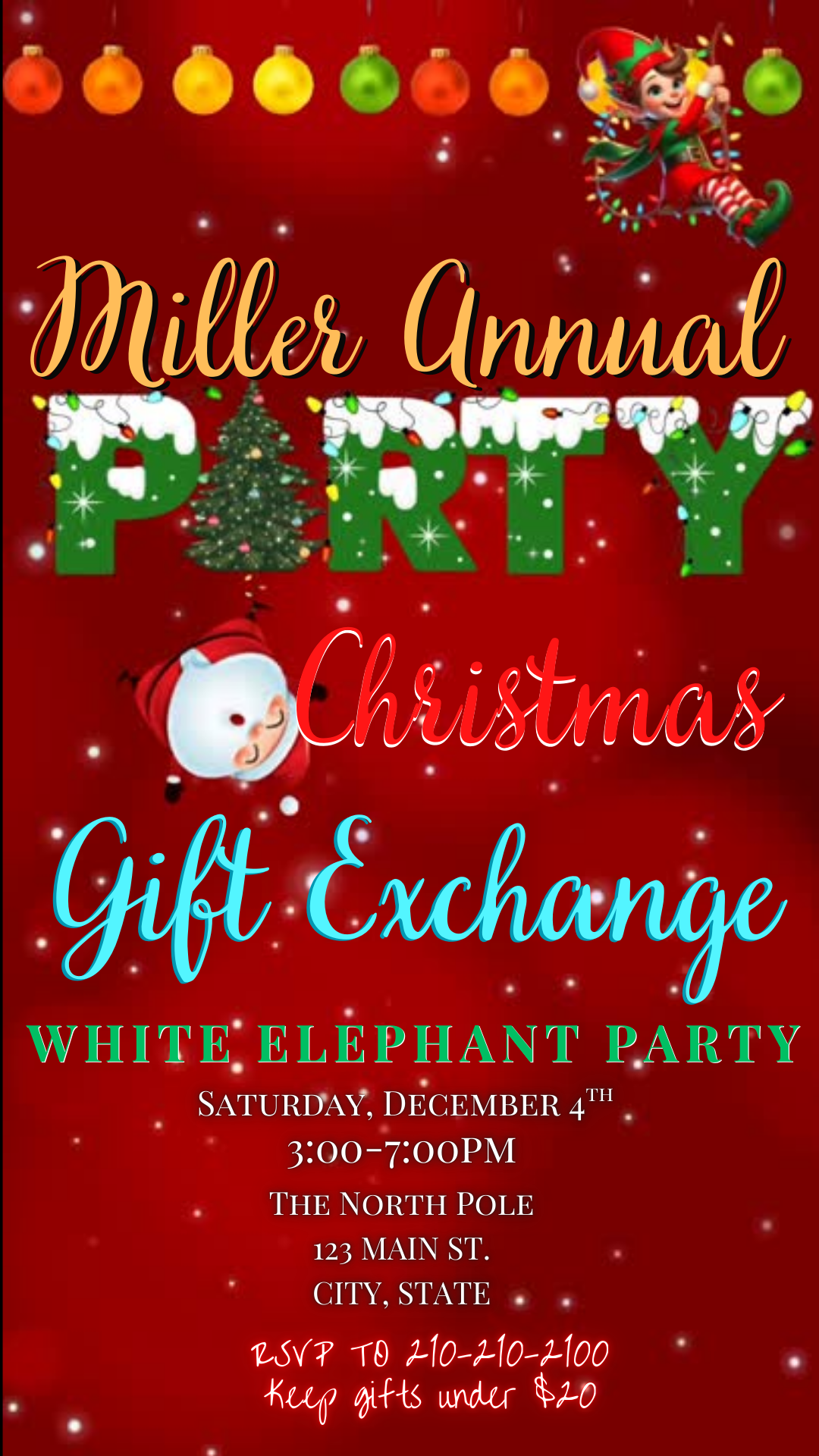 Editable elf digital invite displayed on smartphone