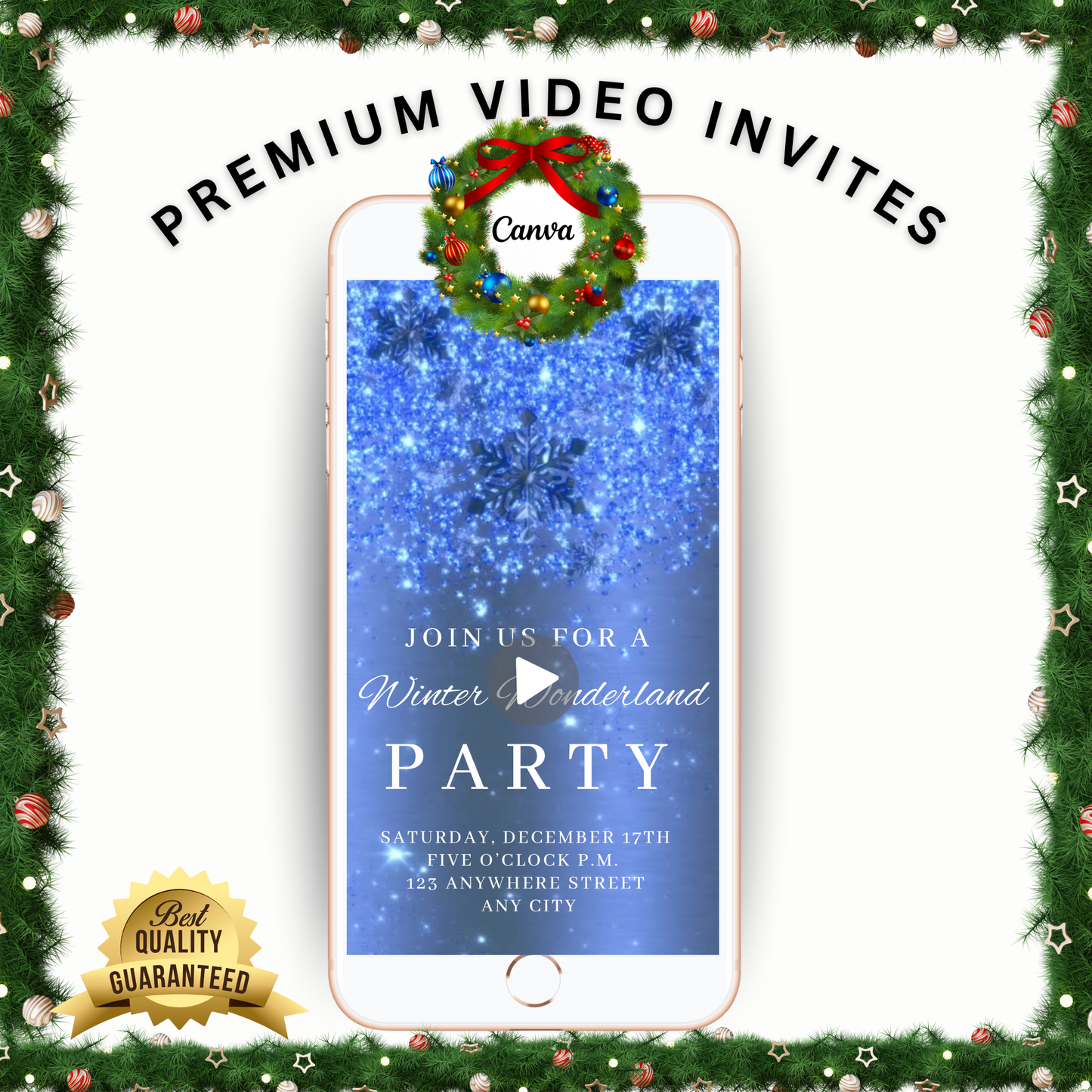 Editable Snowflake Video Invitation Template | Mobile Animated Christmas Invite | Canva Evite Download – Hostessy