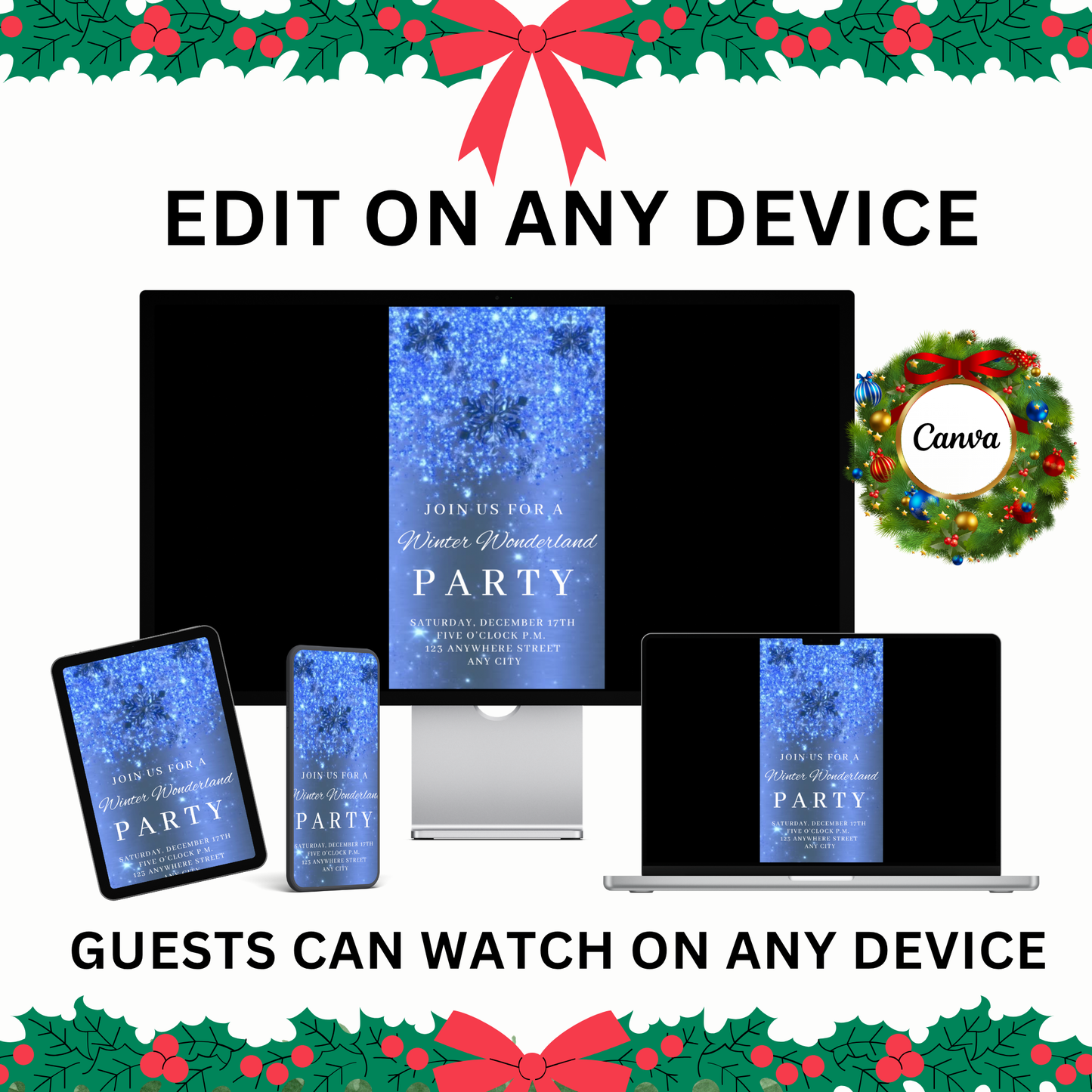 Editable Snowflake Video Invitation Template | Mobile Animated Christmas Invite | Canva Evite Download – Hostessy