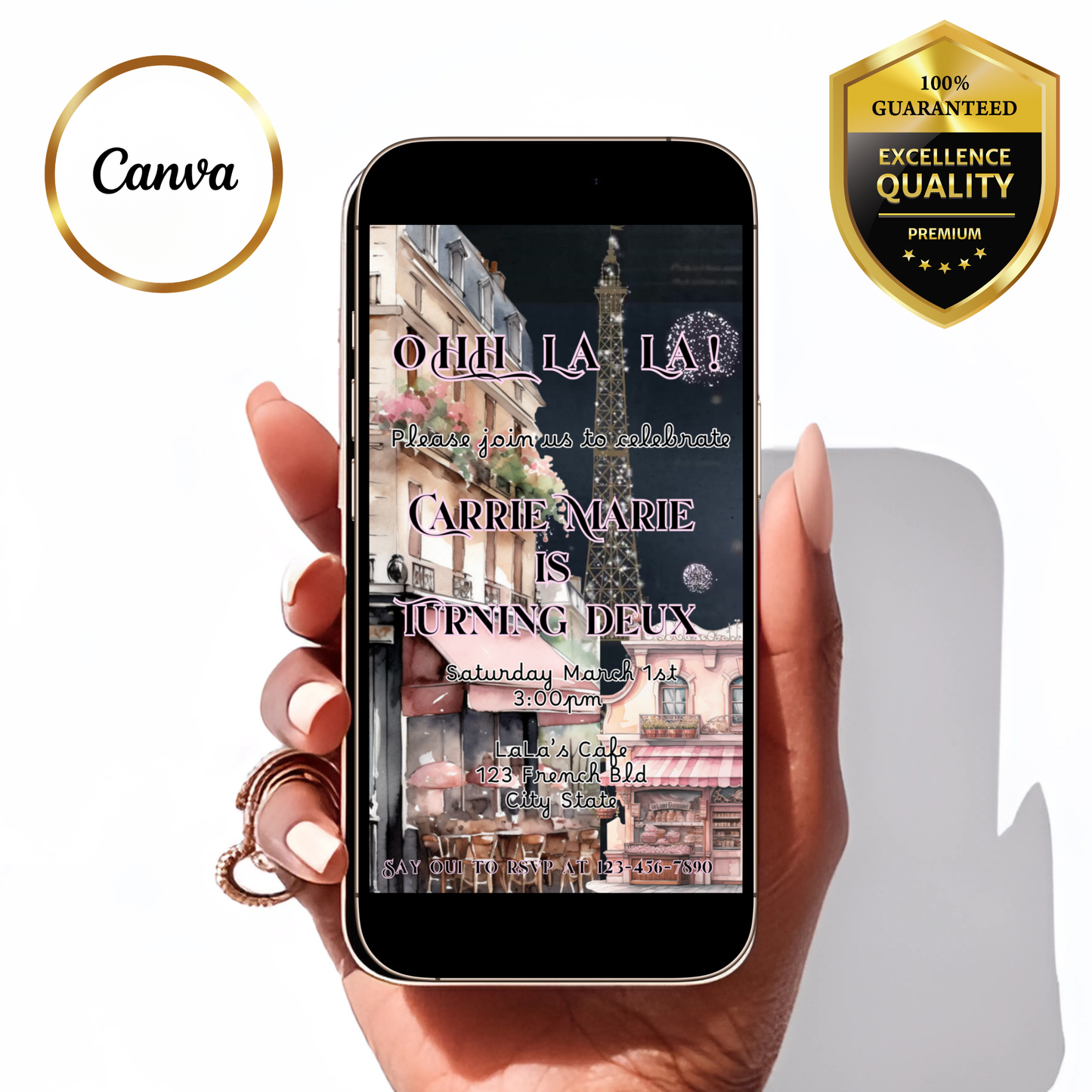 Paris Cafe Video Invitation – Parisian Eiffel Tower Birthday Party Evite with Music