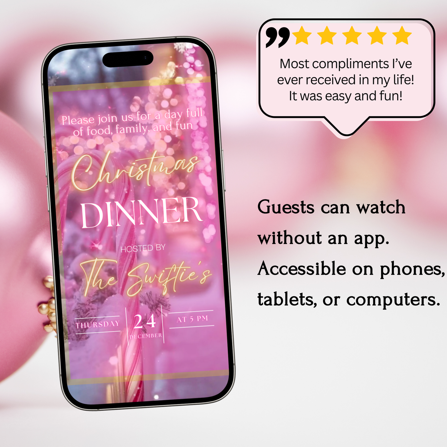 Pink Christmas Party Video Invitation – Editable Holiday Evite Template with Music