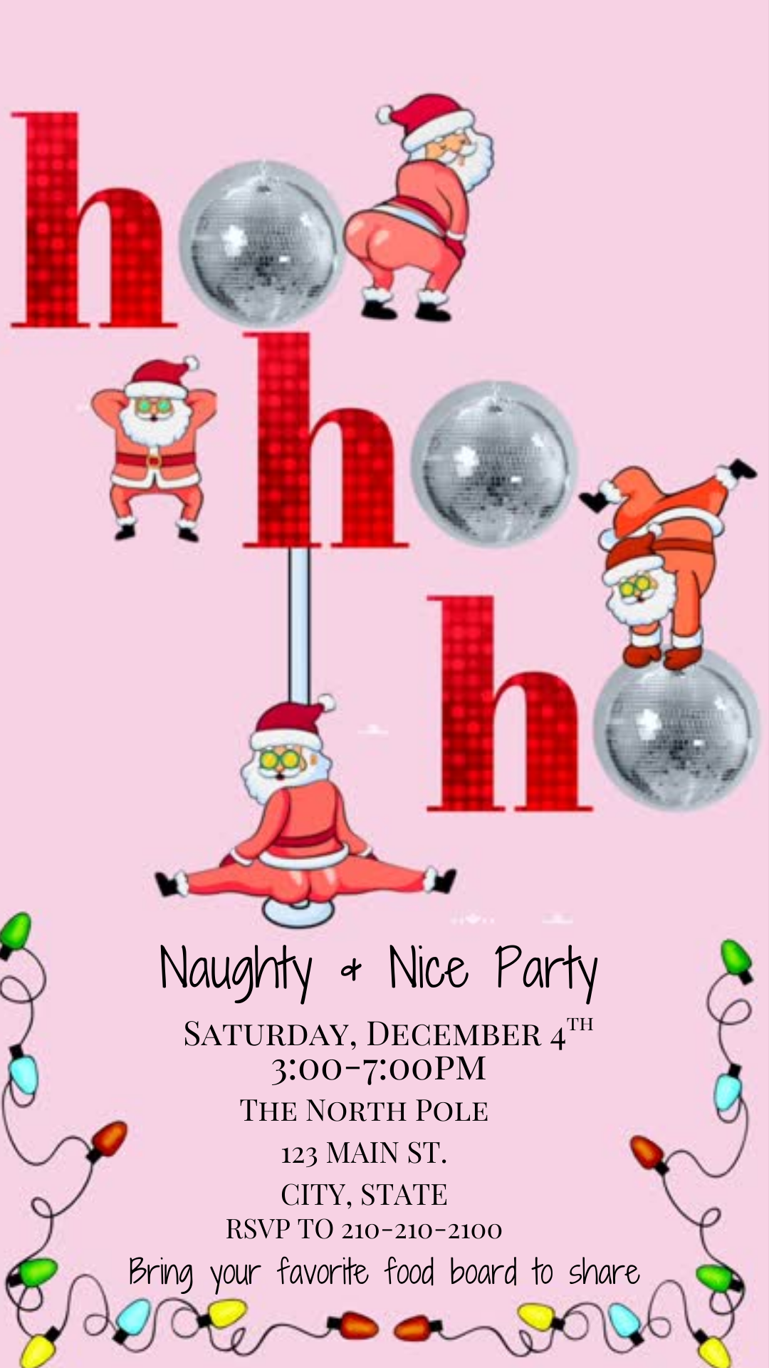 Editable Ho Ho Ho festive invite displayed on smartphone
