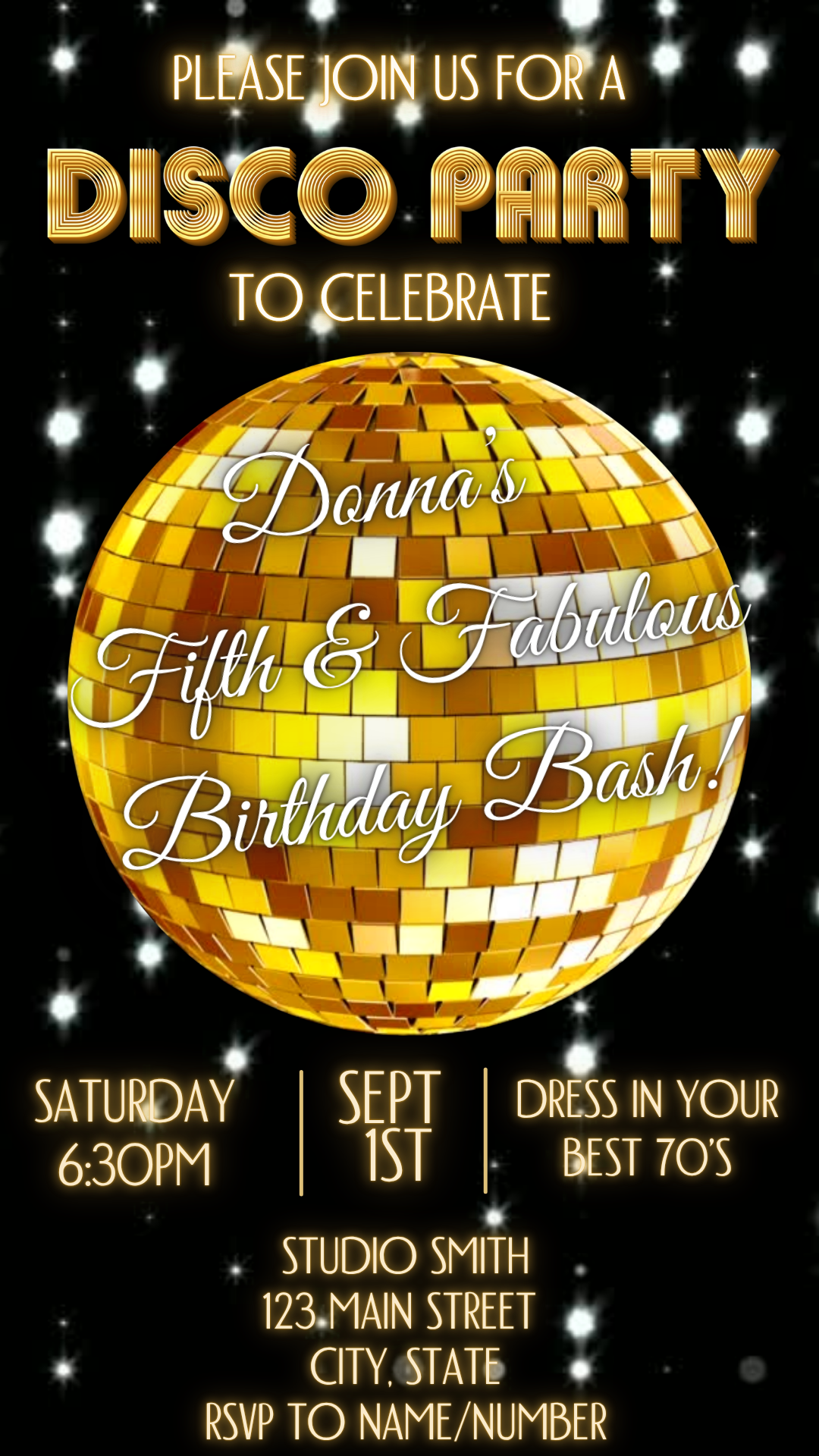 Mirrored Disco Ball Gold Video Invitation