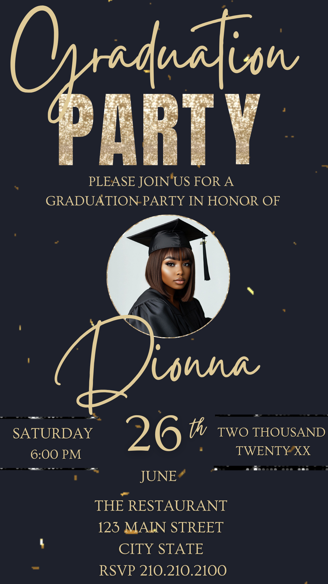 Editable graduation party digital invite displayed on smartphone