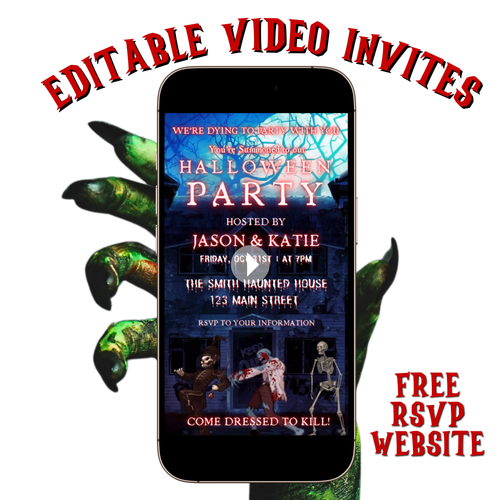 Halloween Video Invitation, Halloween March Animated Invite, Editable Halloween Party Mobile Evite
