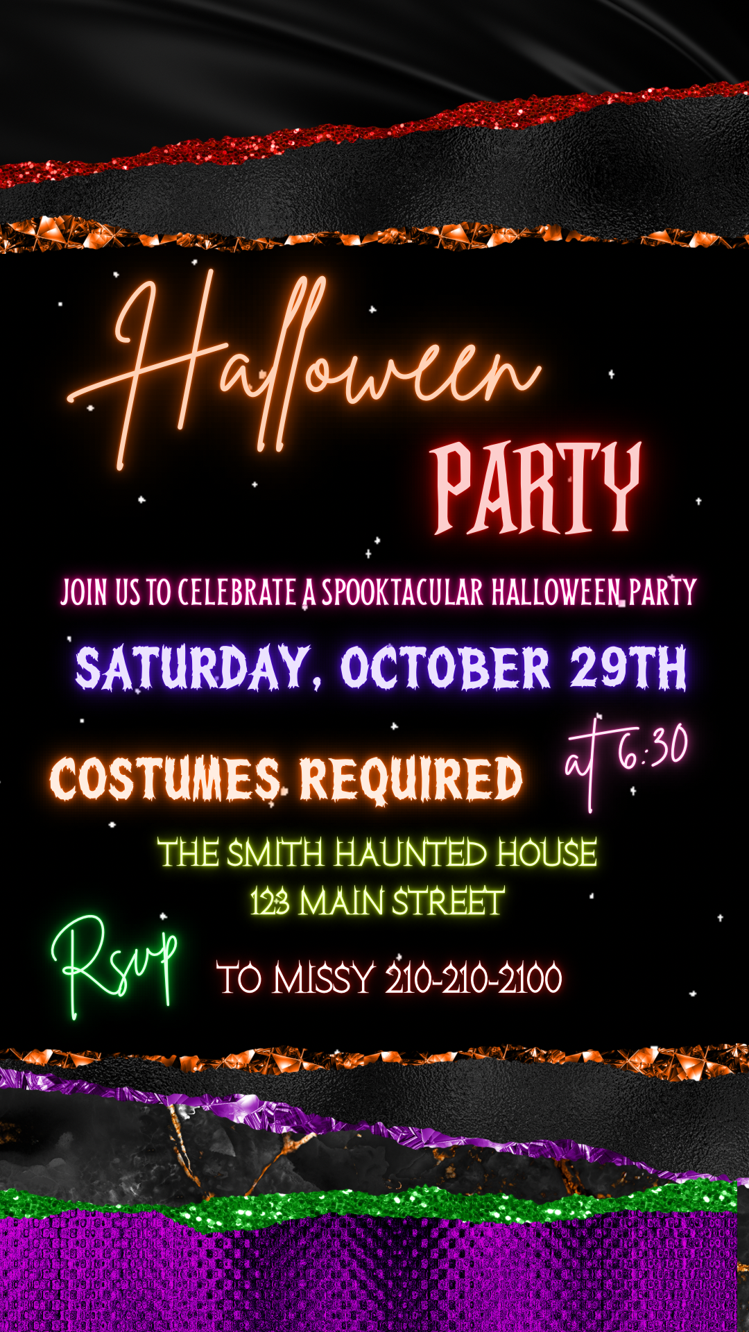 Editable Halloween video invitation with animated theme, customizable in Canva. Perfect for party invites.