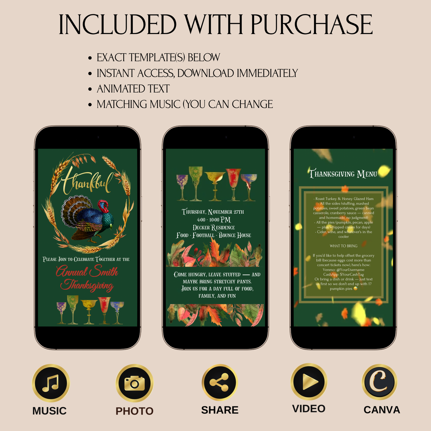 Editable Thanksgiving Video Invitation – Traditional Animated Friendsgiving Digital Evite