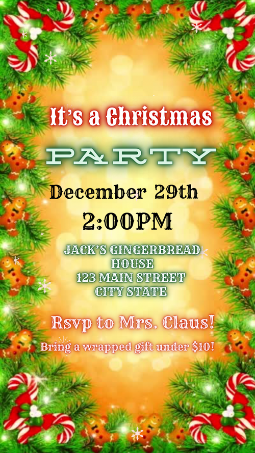 Christmas Party Video Invitation – Digital Gingerbread Cookie Invite - Editable Canva Holiday Evite with Music