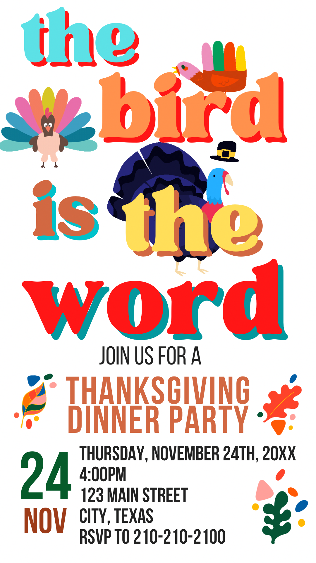 Editable Thanksgiving Video Invitation – Friendsgiving Digital Evite - Bird is the word
