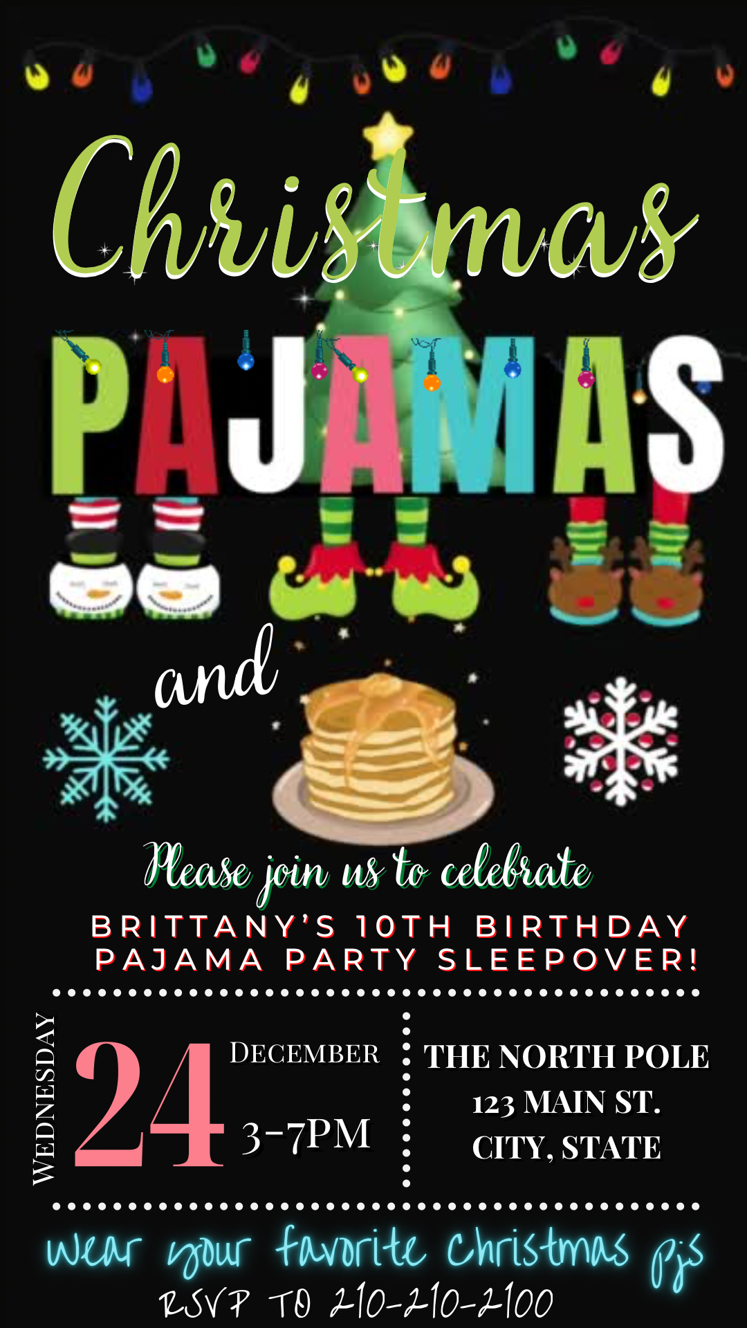 Christmas Pajama Party Video Invitation – Editable Pjs and Pancakes Evite