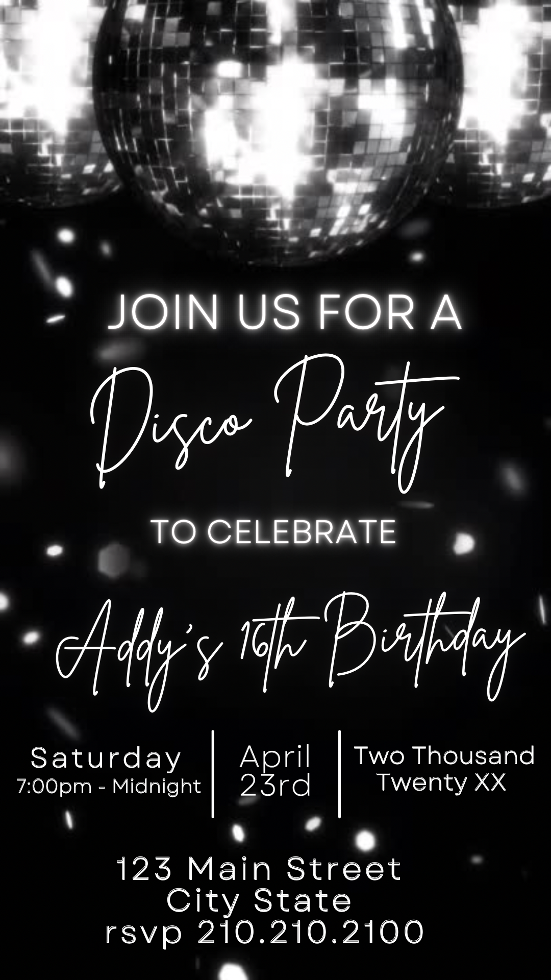Silver Disco Glam Video Invitation | Digital Disco Mobile Invite | Editable Online Template