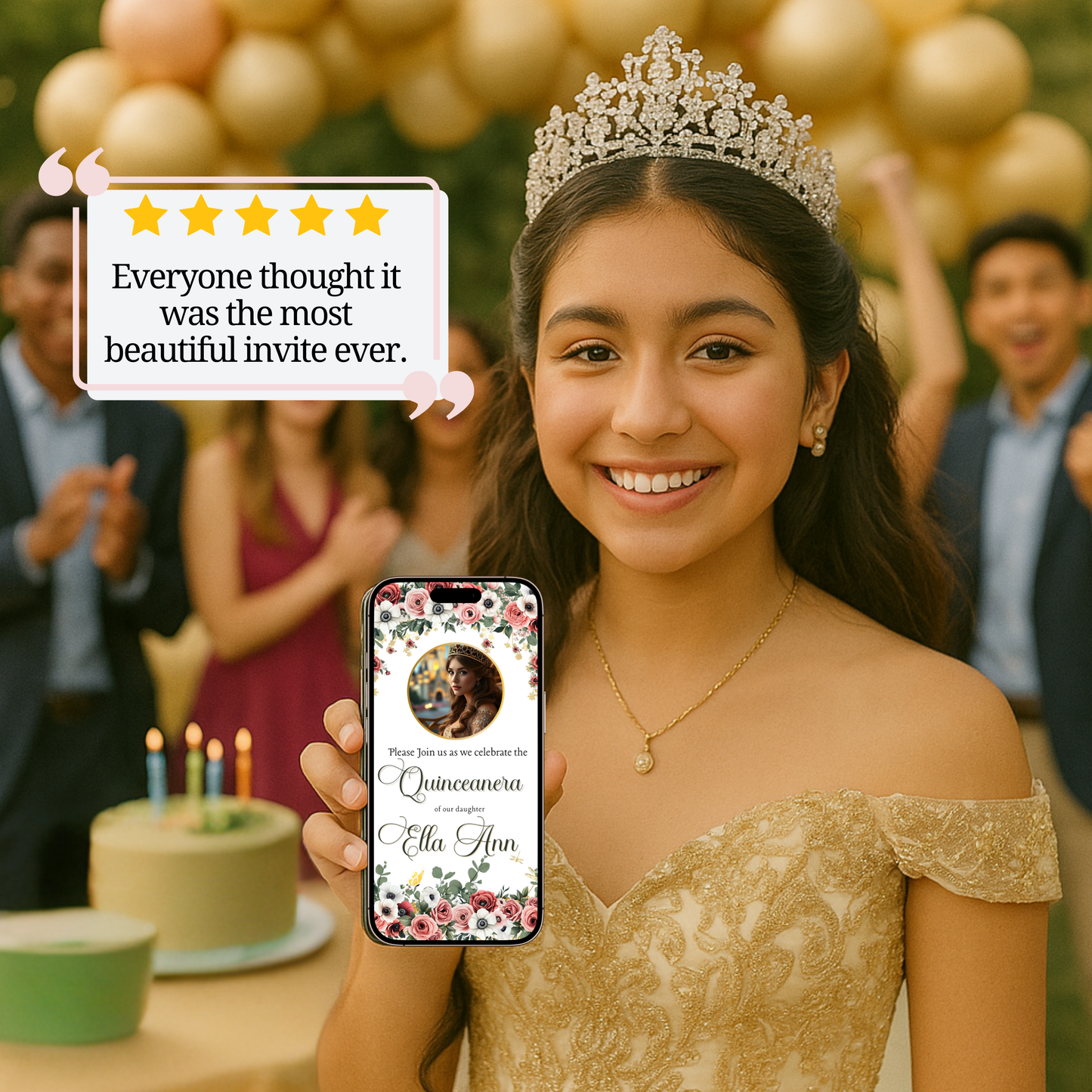 Blush Floral Quinceanera Video Invite Animated Sweet 15 Quince Mobile Evite with RSVP tracking