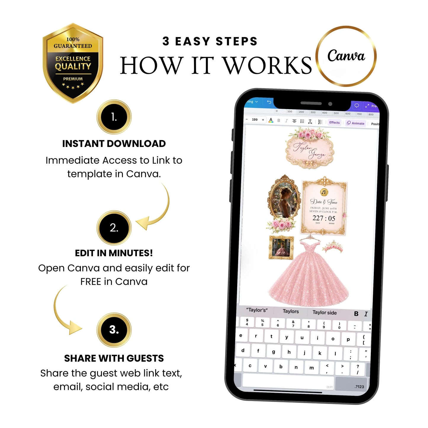 Pink Quinceañera Interactive Website Invitation