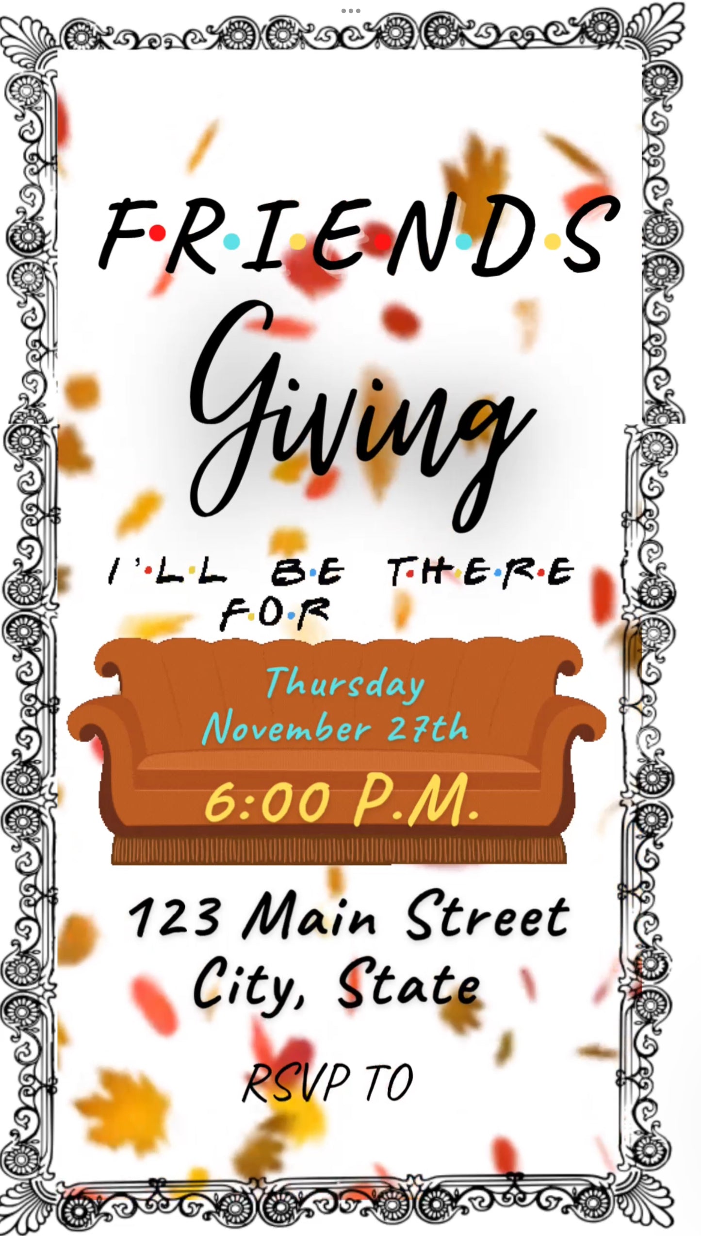 Editable Friends Thanksgiving Video Invitation – Friendsgiving Digital Evite
