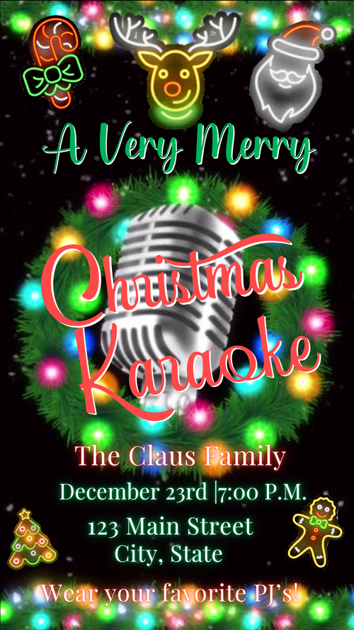 Christmas Karaoke Video Invitation – Editable Holiday Singalong Party Evite with Music
