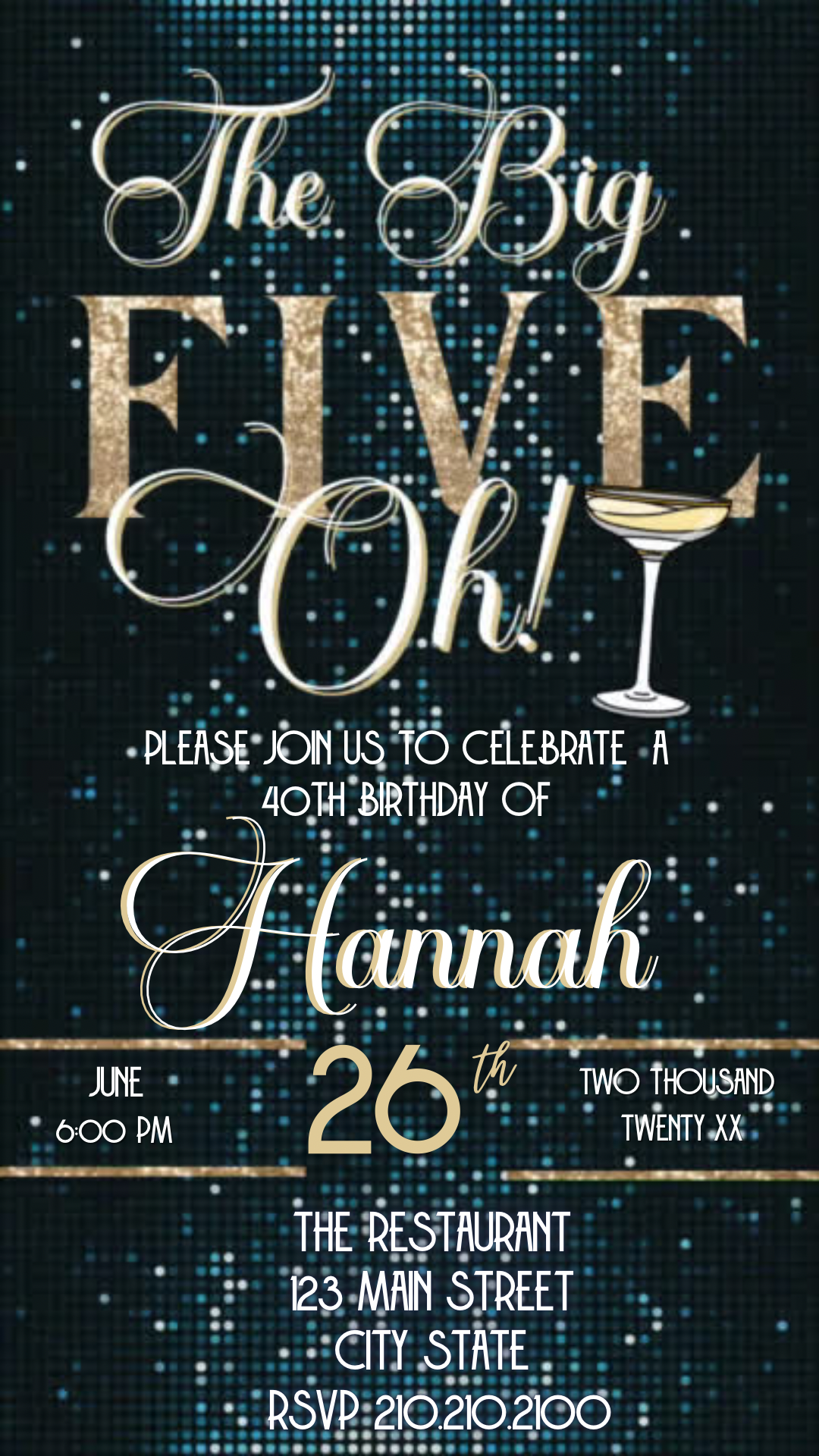 Glitzernde Videoeinladung zum 50. Geburtstag | Bearbeitbare Canva-Vorlage „Gold Glamour Fifty“