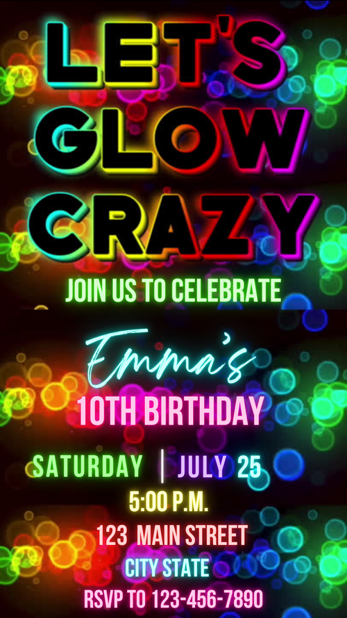 Editable text preview on glow-themed video template