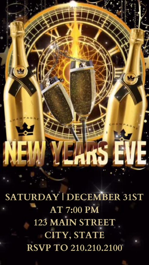 Vertical phone mockup showing New Year’s Champs animated video invite