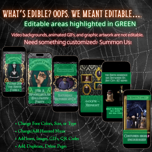 Editable Halloween video invitation with animated theme, customizable in Canva. Perfect for party invites.
