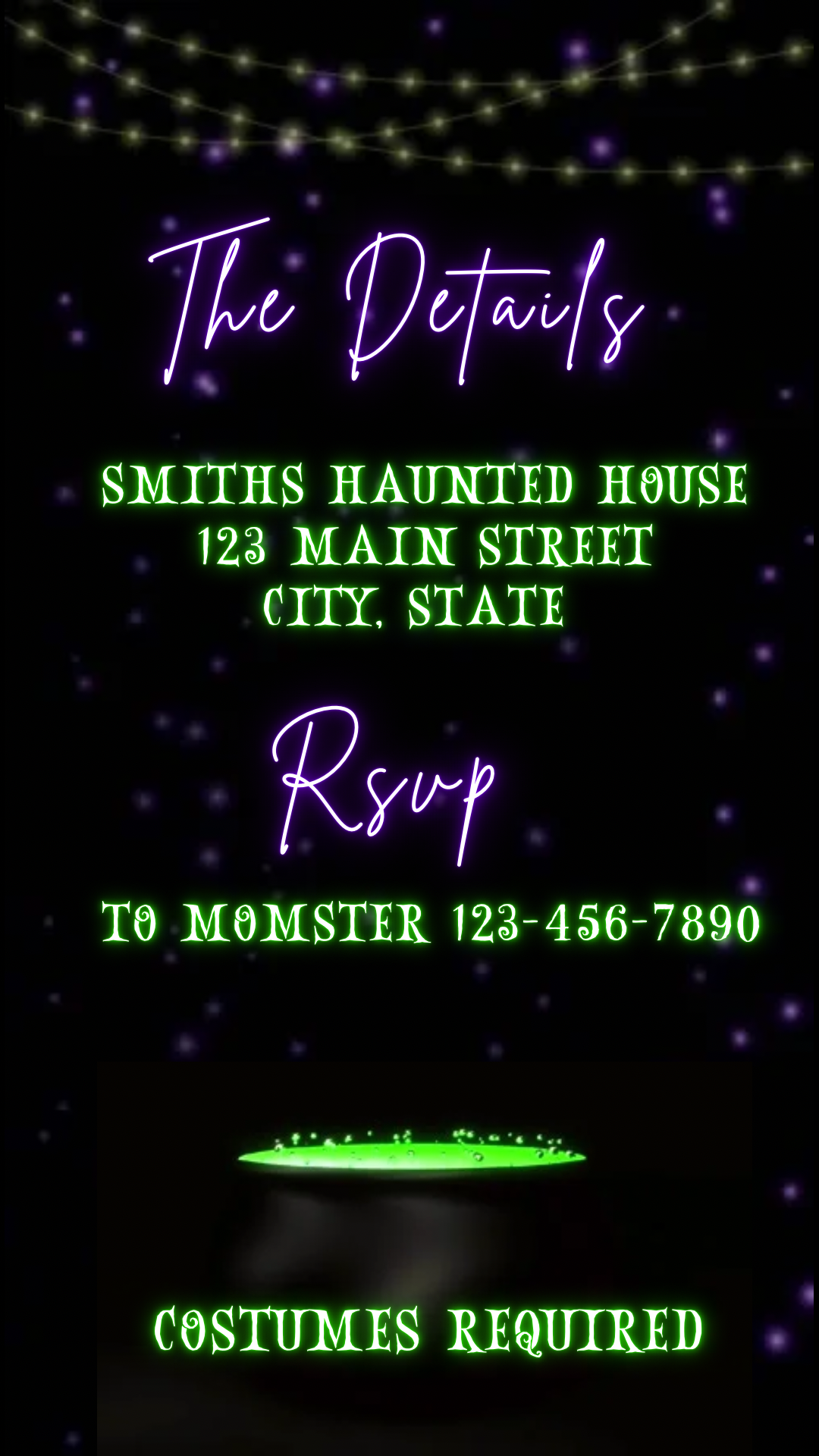 Neon Halloween Video Invitation, Halloween Animated Invite, Editable Halloween Party Mobile Evite