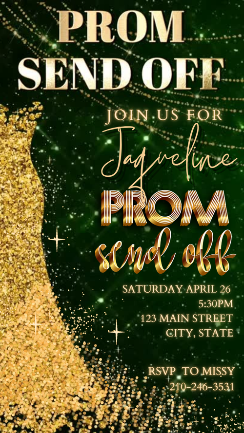 Editable Prom Sendoff video invite displayed on smartphone