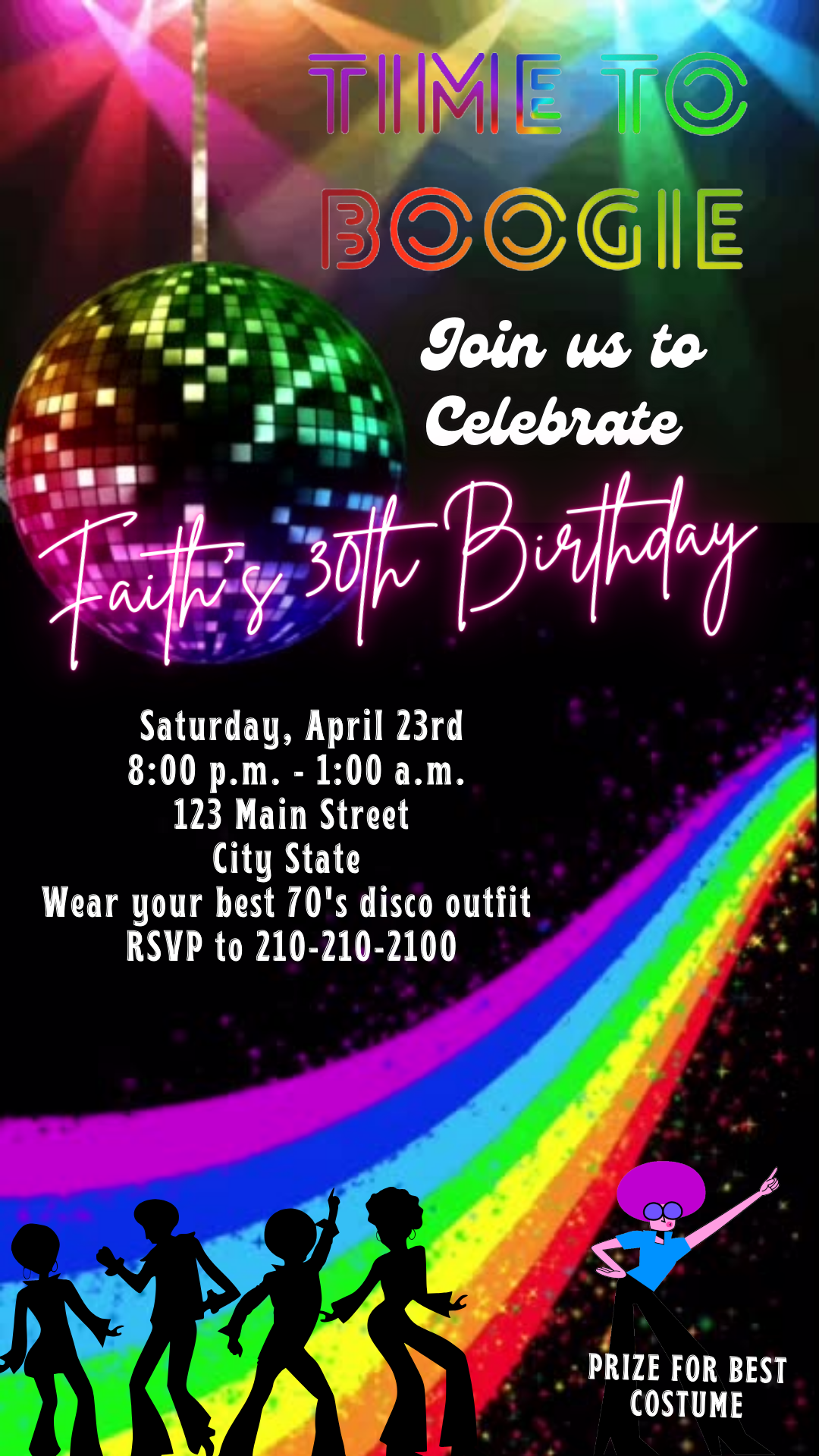 Rainbow Disco Invitation, Editable Disco Ball Video Evite