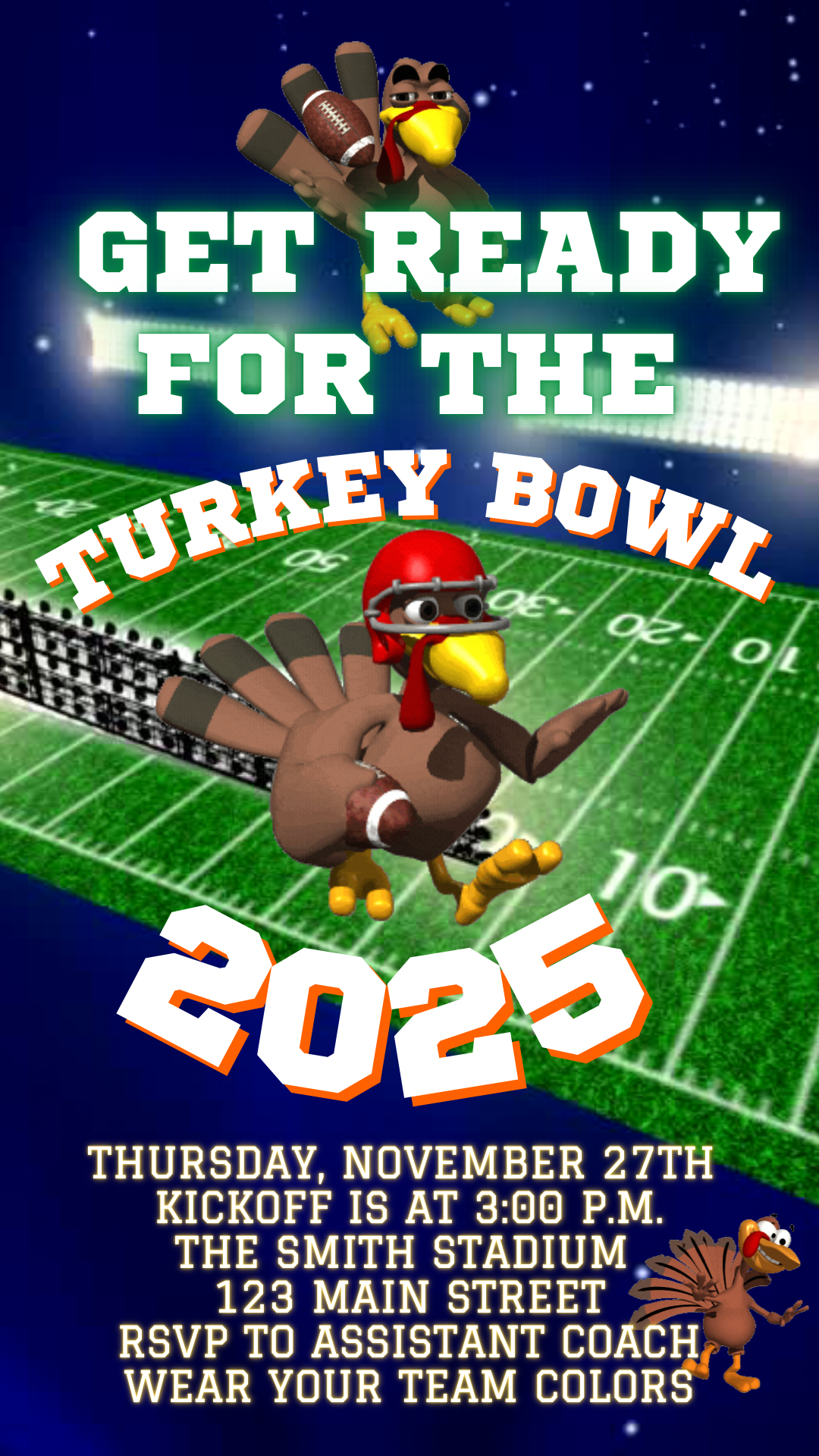 Editable Thanksgiving Football Video Invitation – Turkey Bowl Football Digital Evite