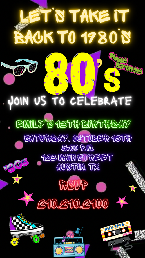 80s Party Video Invite - 80s 90s 2000s birthday party throwback invite
