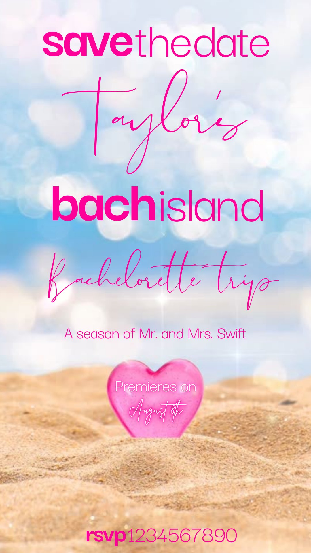 Editable Love Island digital invite displayed on smartphone