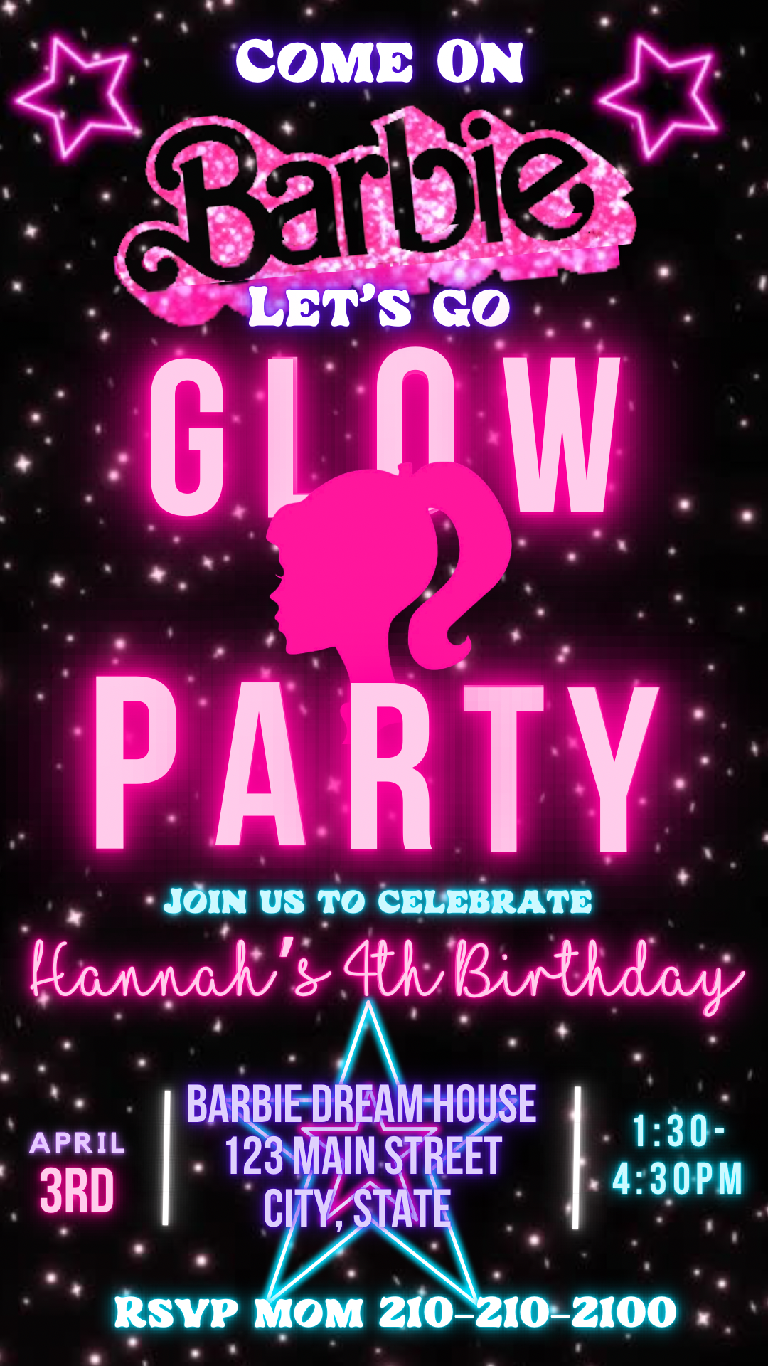 Barbie Video Invitation | Neon Pink Barbie Birthday party Invite