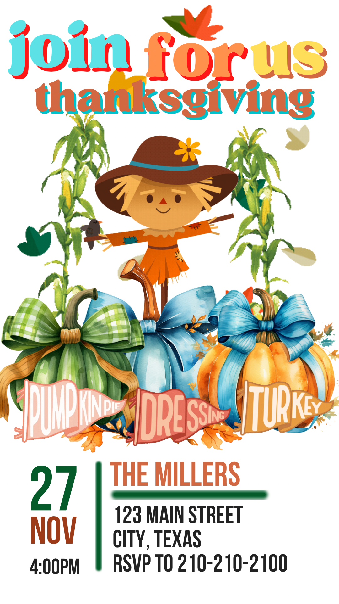 Editable Thanksgiving Video Invitation – Fall Harvest Autumn Invite - Animated Friendsgiving Digital Evite