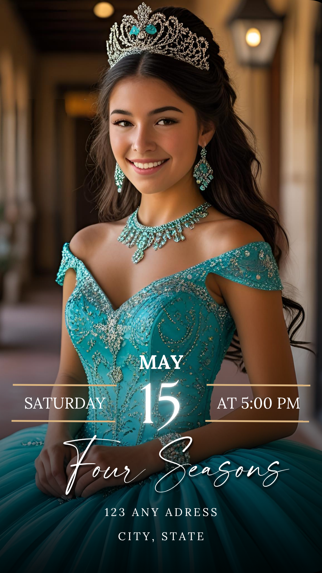 Quinceanera Invitation Video Editable Animated Template for Sweet 15 Birthday Digital Video Invite Photo and Music
