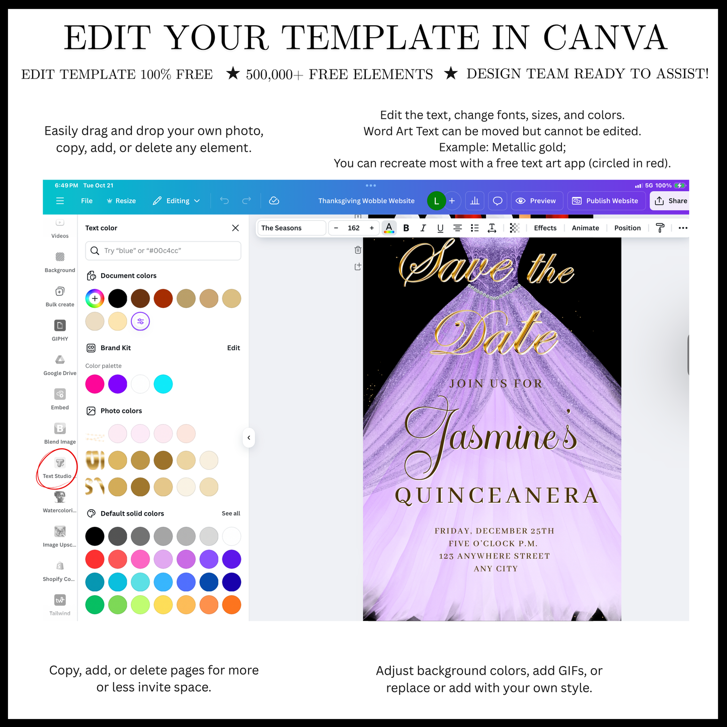 Purple Quinceanera Video Invite | Sweet 15 16 Quince RSVP Tracker | Editable Canva Evite Template