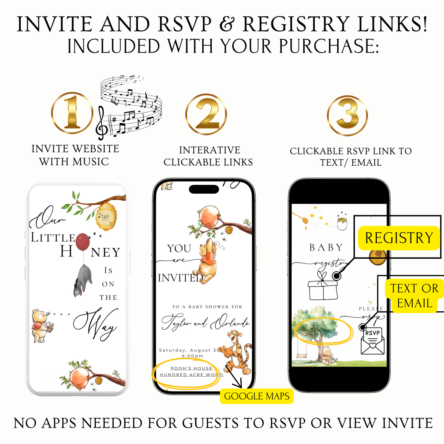 Winnie the Pooh Baby Shower Editable Baby Shower Animated Invite Website with Music and RSVP Custom Baby Shower Interactive SMS RSVP